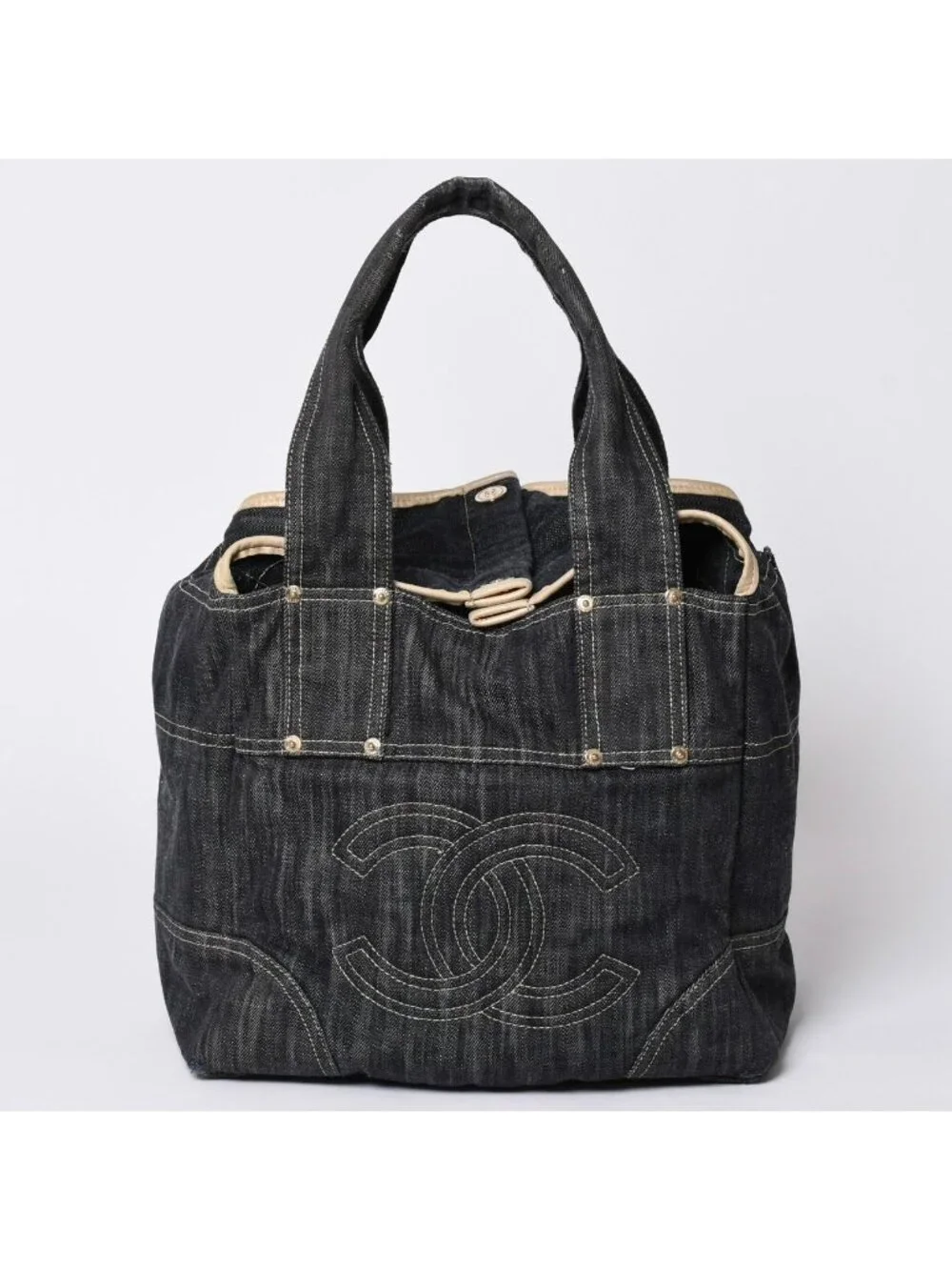 Chanel Sparkling Denim Tote Bag Fabric Indigo Gold
